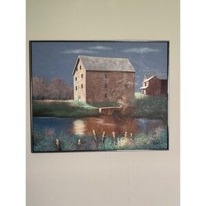Vintage Framed Mill Pond Painting Signed R. Nichols Landscape Art 51x41